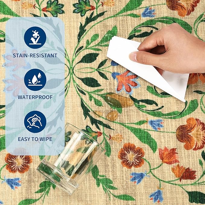 GarveeHome Floral Rug 2.5x10 Runners for Hallways, Boho Kitchen Runner Rugs Non Slip Bath Runners, Vintage Washable Runner Rug for Bedroom, Soft Long Rugs for Entryway Bathroom Laundry Dorm, Beige