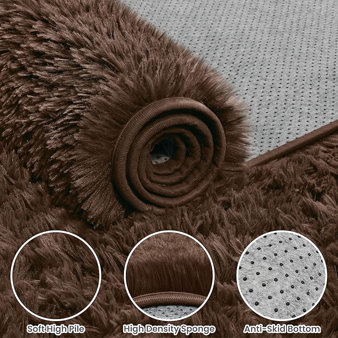 4x6 Area Rugs for Living Room Rug: Soft Fluffy Shag Brown Rugs for Bedroom, Non-Slip Large Fuzzy Plush Rug Indoor Floor Carpet for Nursery Kids Boys Girls Room, Dorms, Playroom, Modern Home Decor