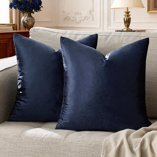 GIGIZAZA Navy Blue Velvet Pillow Covers 24x24,Square Solid Throw Pillow Covers Decorative Modern Pillows Big Vintage Cases for Couch Pack of 2