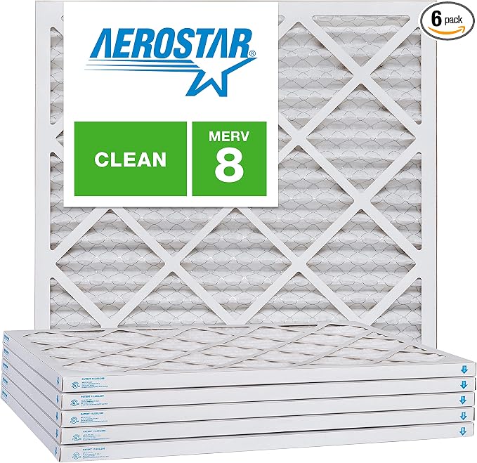 Aerostar 8x8x1 MERV 8, Pleated Air Filter, Box of 6, Made in the USA by AirFiltersDelivered