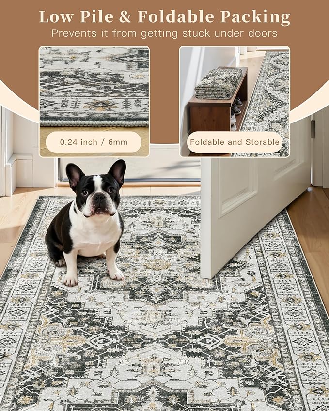 Madane Hallway Runner Rug 3x18 - Kitchen Rugs 18ft Washable Entryway Rug Vintage Kitchen Runners Non Slip Indoor Area Rug Farmhouse Carpet Runner for Bathroom Living Room Bedroom, Black