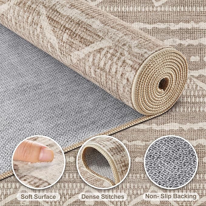 Nakagishi 5x7 Area Rugs Living Room: Washable Boho Large Neutral Soft Rug Farmhouse Stain Resistant Modern Indoor Non-Slip Floor Carpet for Bedroom Nursery Kids Playroom Office Dining Room Dorm