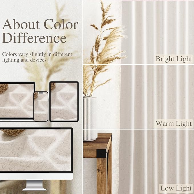 Beige Kitchen Curtains 36 Inch Length Set 2 Panel Back Tab Pocket Semi Sheer Light Filtering Short Drapes Linen Modern Farmhouse Curtain Tiers for Cafe Bathroom Basement Small Window 52x36