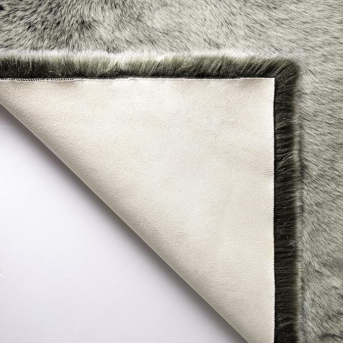 Ashler Home Deco Faux Fox Fur Area Rug, Green White Brown Fluffy, 2x3 ft, High Pile, Rectangular, Indoor, Animals Theme, Portable, Sturdy, Spot Clean Only