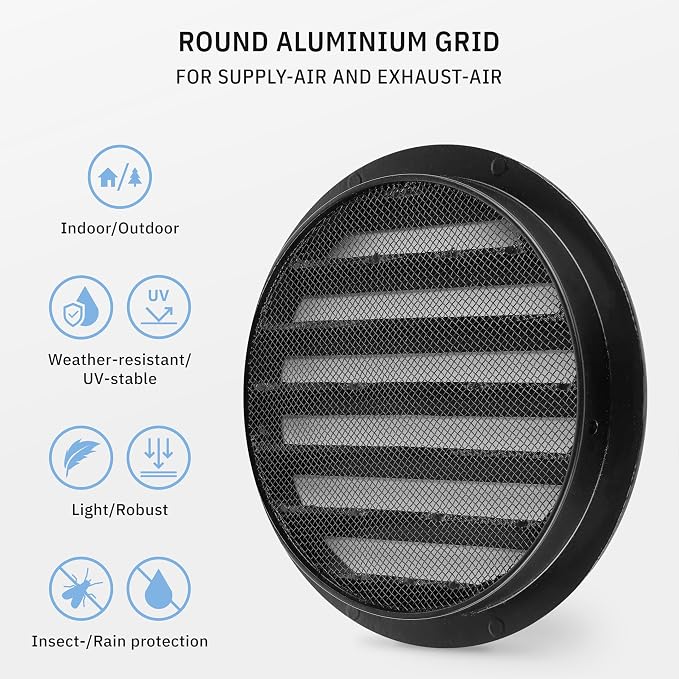 calimaero® WSGB 5" Inch Black Round Metal Air Vent Grill Cover Flat Louver - Image 3