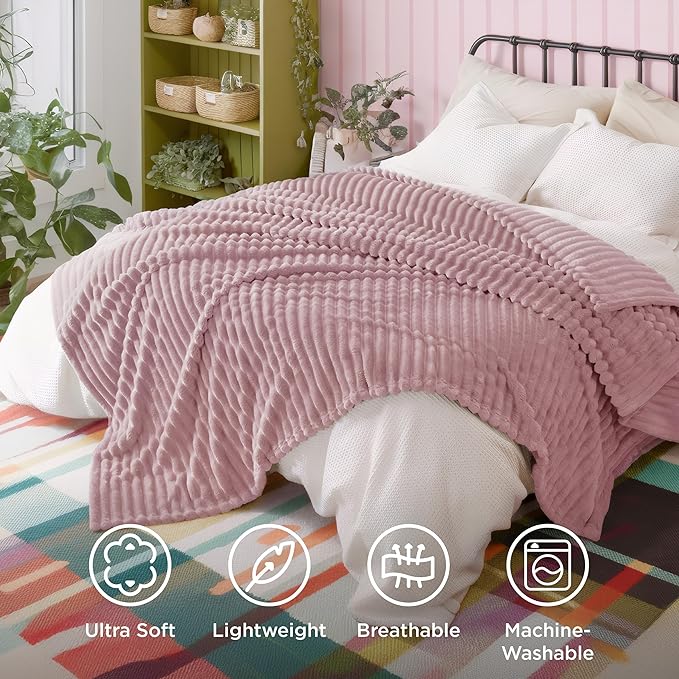Bedsure GentleSoft Pink Fleece Blanket for Couch - Cozy Soft Blankets for Women, Cute Small Throws for Girls, 108x90 Inches