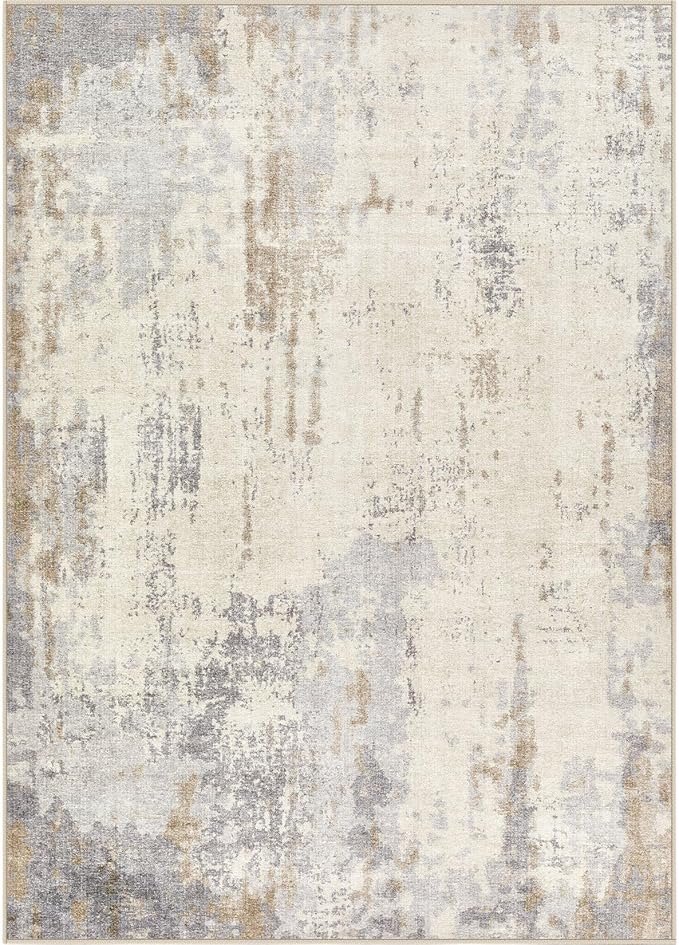 UERMEI Area Rug Living Room Rugs - Washable Neutral Modern Abstract Soft Thin Large Rug Indoor Floor No Slip Rug Carpet for Bedroom Under Dining Table Home Office Decor-Light Brown/Gray-7'x 9'