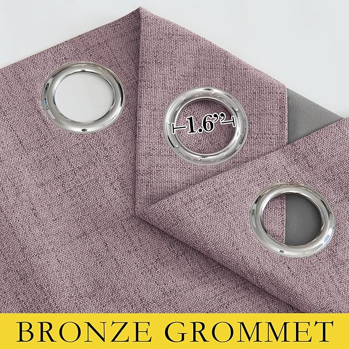NICETOWN Chaise Mauve Vintage Linen 100% Blackout Curtains for Living Room, Thermal Insulated Curtains 48" Long, Noise Reducing Window Treatment Drapes for Hall Room, 52" Wide Per Panel, Set of 2