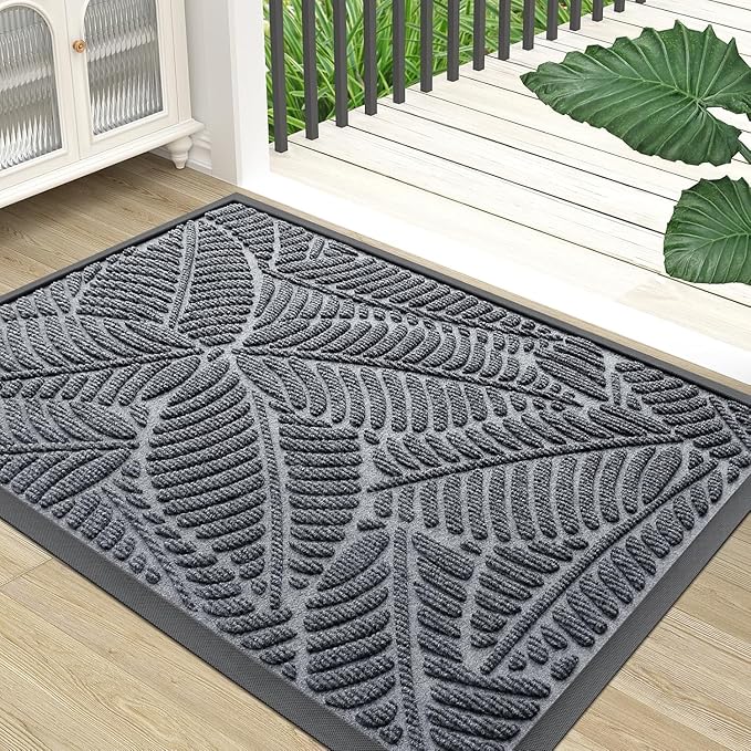 Colorxy Waterproof Doormat, Sturdy Natural Rubber Front Indoor Mat, Non Slip Low Profile Indoor Outdoor Door Mats, Stain and Fade Resistant Floor Mat, Easy Clean Patio Entrance Mat, 59''x20'', Grey