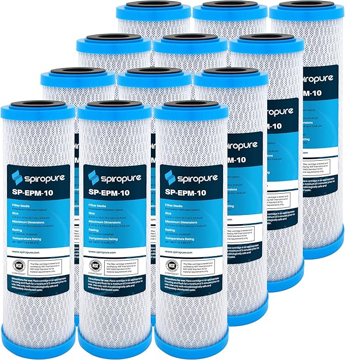 SpiroPure 10 Micron Carbon Water Filter EPM-10 155634-43 CB-25-1010 12 Pack by SpiroPure
