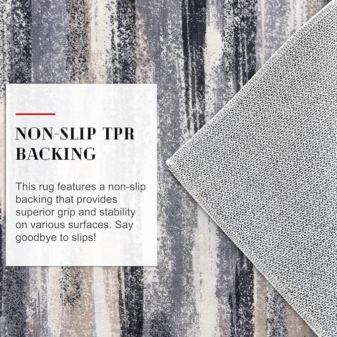 Lansny Modern Abstract 9x12 Large Machine Washable Living Room Rug Non-Slip Soft Bedroom Area Rug Grey Black Multi Ultra Thin Print Faux Wool Carpet Throw Rugs for Nursery Playroom Dining Room Indoor