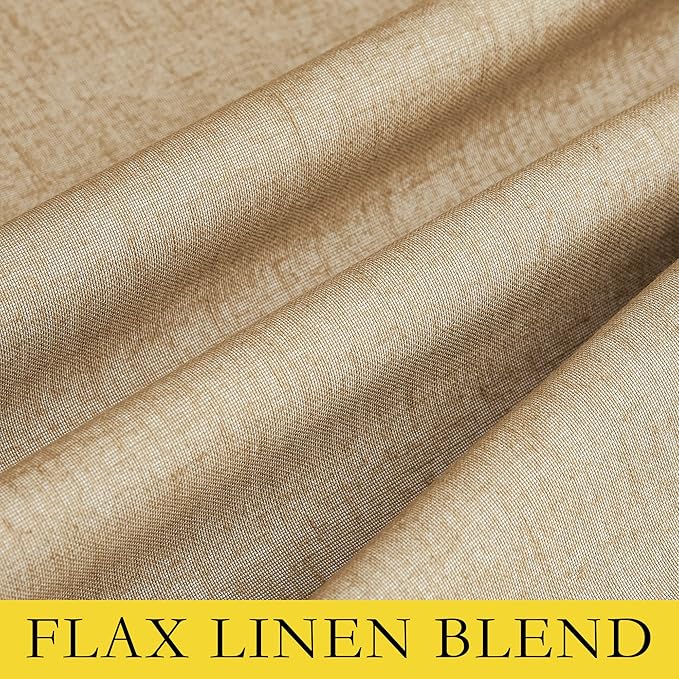 NICETOWN Camel High-End Thermal Flax Linen Curtains, 62" Wide Per Panel, Set of 2, Full Blackout Privacy Drapes 72" Long for Dining Room, Soundproof Window Treatment Panels for Hall Room