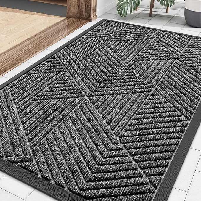 Smiry Front Door Mat Outside Entrance, Heavy Duty Sturdy Natural Rubber Doormat, Trap Dirt and Moisture, Easy Clean Low Profile Welcome Floor Mats for Indoor Outdoor Entry, 35X23 Inch, Silver Grey