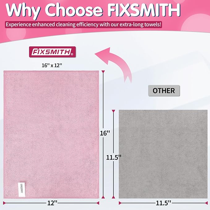 FIXSMITH Pink Microfiber Cleaning Cloth -Pack of 12, Highly Absorbent Cleaning - Image 3