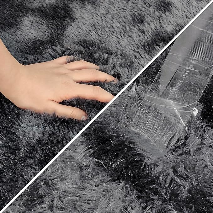 Black Grey Tie-Dyed Rug for Living Room 5x8 Fluffy Area Rug Mat Bedside Throw Rug for Bedroom Kids Room Boys Teens Nursery Baby Dorm Office Home Decor Aesthetic Carpets