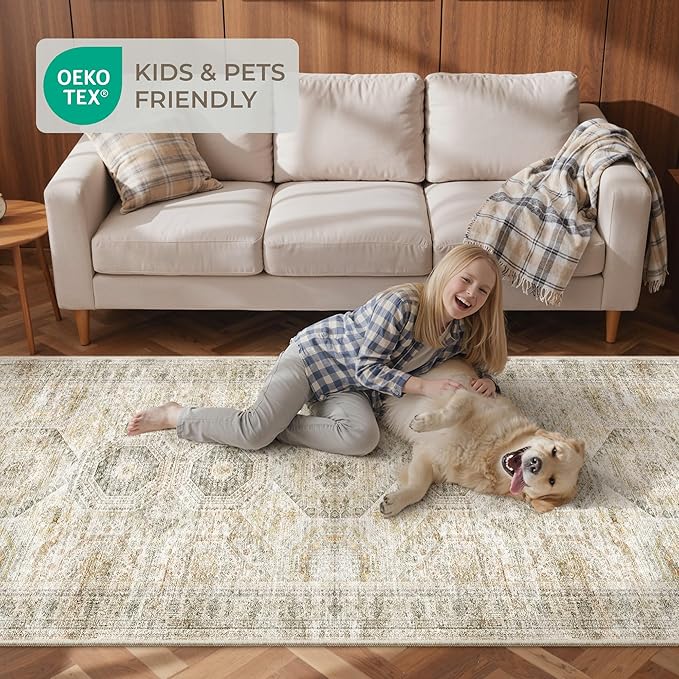 Rug Runners for Hallways Non Slip - 2x8 Runner Rug for Bedroom, Washable Runner with Rubber Backing, Soft Low-Pile Carpet for Kitchen, Laundry, Bathroom (2'x8', Grey/Yellow)