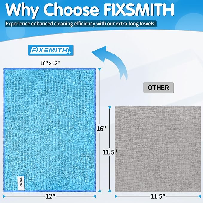 FIXSMITH Blue Microfiber Cleaning Cloth -Pack of 12, Highly Absorbent Cleaning - Image 3
