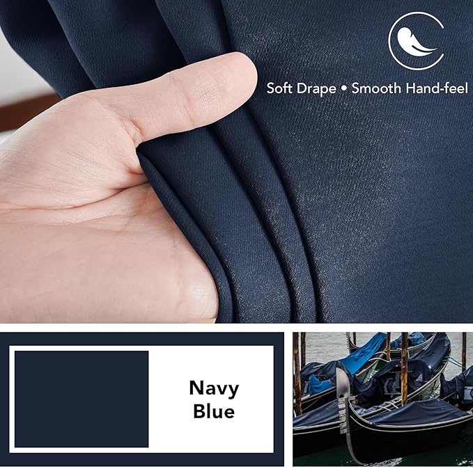 Deconovo Blackout Curtains, Thermal Insulated, W70 x L63 2 Panels, Back Tab, Machine Washable, Room-Darkening Drapes for Bedroom/Living Room Navy Blue