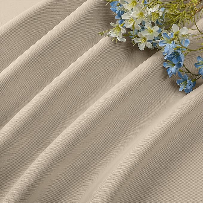 CUCRAF Light Beige Blackout Curtains 54 inch Length 2 Panels Set, Rod Pocket Room Darkening Drapes for Bedroom Living Room, Insulated Thermal Light Blocking Window Curtain (W52 x L54 Inch)