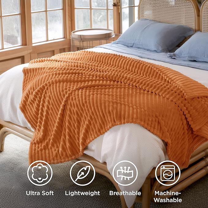 Bedsure GentleSoft Orange Full Blanket for Couch - Cozy Soft Fall Blankets for Women, Cute Small Fleece Throws for Girls, Birthday Gifts for Women, 84x90 Inches