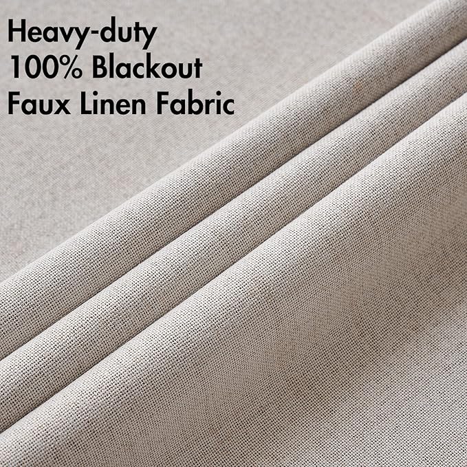 MIULEE 100% Blackout Linen Textured Curtains for Bedroom Solid Thermal Insulated Ivory Grommet Room Darkening Curtains & Drapes Luxury Decor for Living Room Nursery 62 x 96 Inch (2 Panels)
