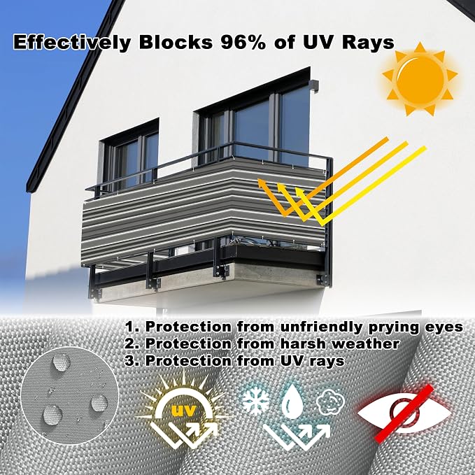 Balcony Privacy Screen 4.9' x 9.8' UV Protection 96% Privacy Screen Outdoor - Image 4