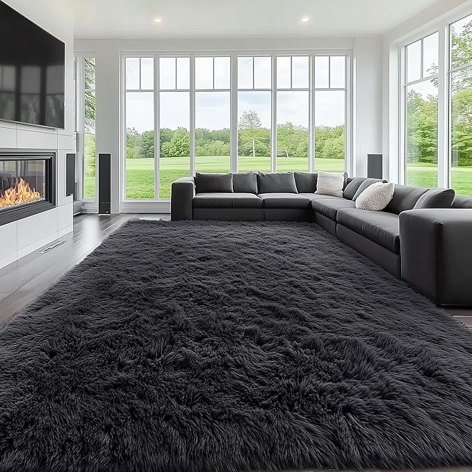 OLANLY 10x11 Machine Washable Large Area Rugs for Living Room, Bedroom, Soft Fluffy Shaggy Bedside Rug, Indoor Floor Carpet for Kids Girls and Boys, Dorms, Nursery, Home Decor Aesthetic, Black