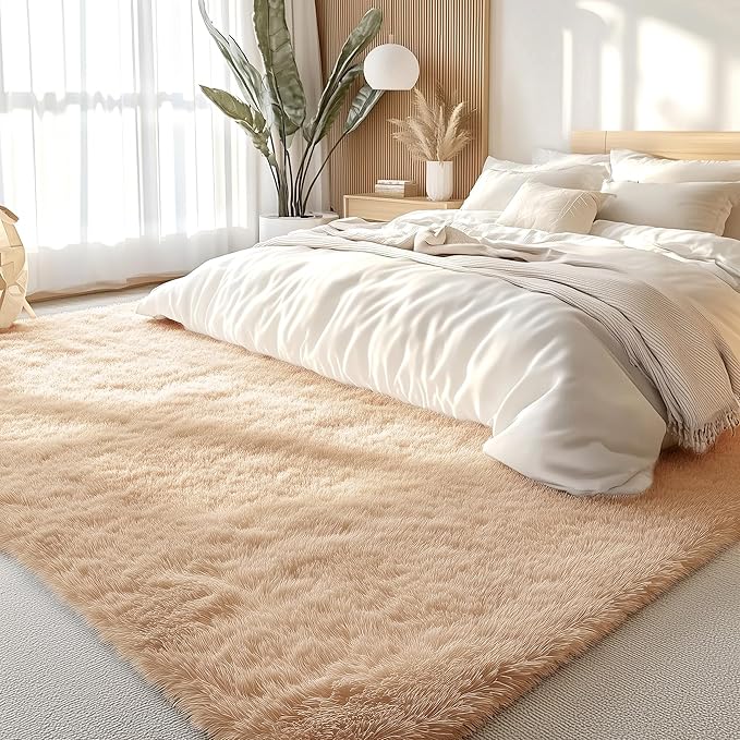 OLANLY 6x10 Machine Washable Large Area Rugs for Living Room, Bedroom, Soft Fluffy Shaggy Bedside Rug, Indoor Floor Carpet for Kids Girls and Boys, Dorms, Nursery, Home Decor Aesthetic, Beige