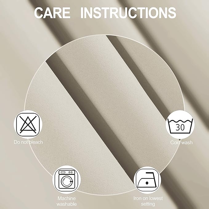 LEMOMO Light Beige Thermal Blackout Curtains/38 x 84 Inch/Set of 2 Panels Room Darkening Curtains for Bedroom