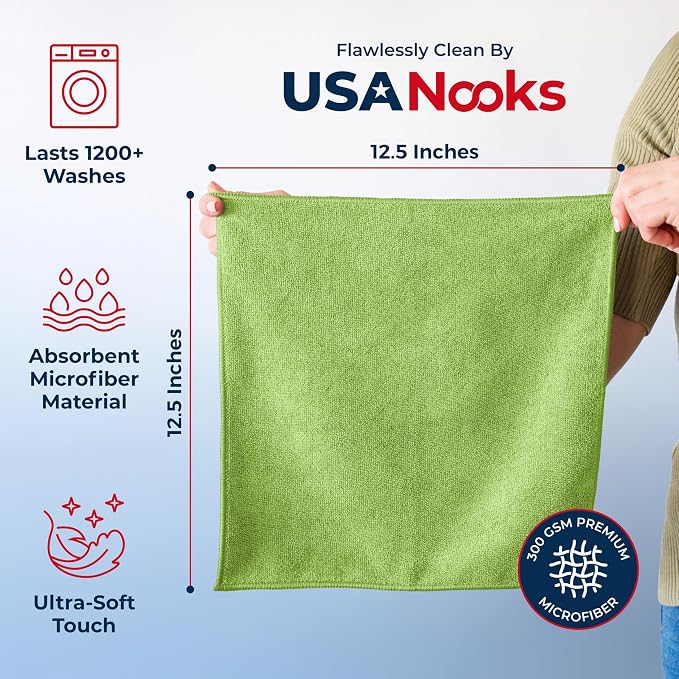 USANOOKS Microfiber Cleaning Cloth Light Green - Image 2