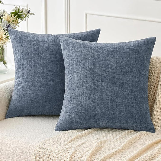 MIULEE Pack of 2 Couch Throw Pillow Covers 16x16 Inch Soft Dark Grey Blue Chenille Pillow Covers for Sofa Living Room Solid Dyed Pillow Cases