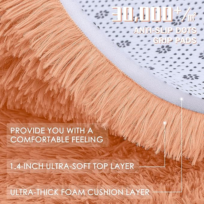 OLANLY 5x8 Machine Washable Large Area Rugs for Living Room, Bedroom, Soft Fluffy Shaggy Bedside Rug, Indoor Floor Carpet for Kids Girls and Boys, Dorms, Nursery, Home Decor Aesthetic, Muted Orange