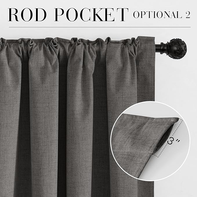 RYB HOME Grey 100% Blackout Short Curtains 52 Width 45 inch Length, Light Blocking & Thermal Insulated Curtains for Kitchen/Small Window/Bathroom/Basement, 2 Panels