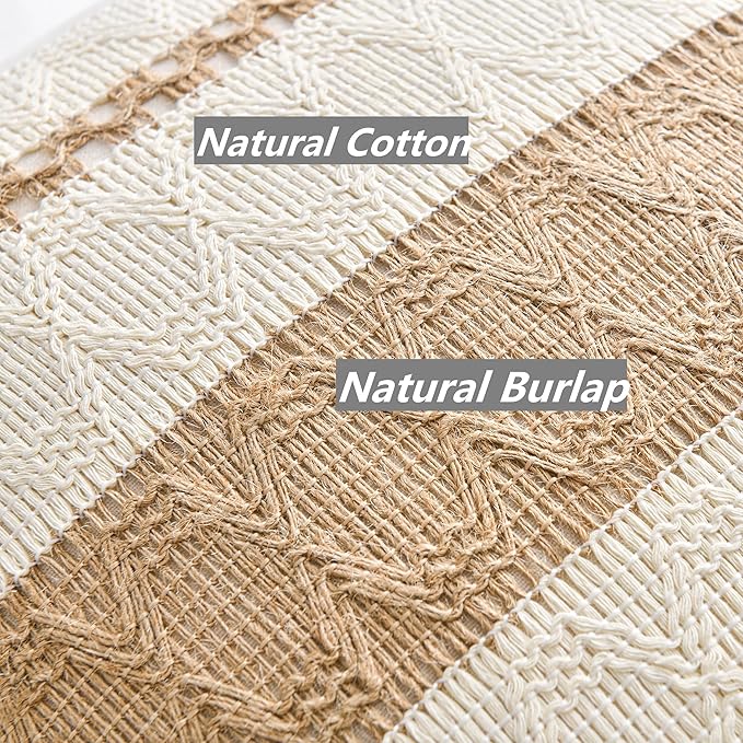Fancy Homi Set of 1 Boho Neutral Decorative Throw Pillow Cover 16x16 Inch for Couch Bed Sofa, Aesthetic Modern Organic Farmhouse Home Decor, Soft Cotton Cute Accent Macrame Woven Tan Cushion Case