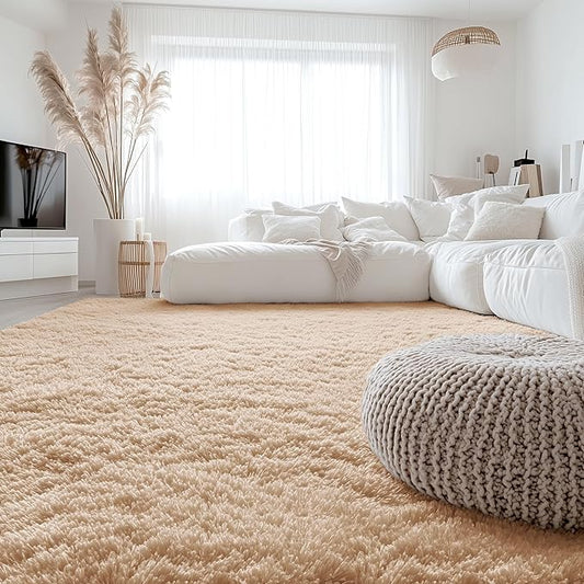 OLANLY 8x11 Machine Washable Large Area Rugs for Living Room, Bedroom, Soft Fluffy Shaggy Bedside Rug, Indoor Floor Carpet for Kids Girls and Boys, Dorms, Nursery, Home Decor Aesthetic, Beige