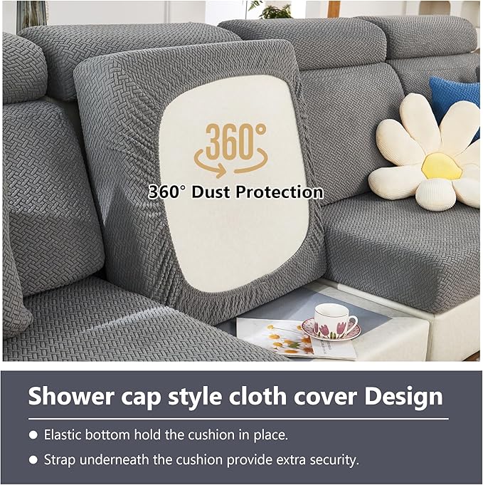 Couch Cushion Covers for Sofa Couch Covers Wear-Resistant Universal Sofa Cover Washable Stretch for Sectional Slipcovers (Texture-Green,Chaise Cover)