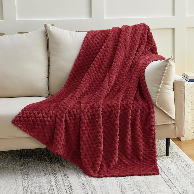 EXQ Home Fleece Throw Blanket for Couch or Bed - 3D Imitation Turtle Shell Jacquard Decorative Blankets - Cozy Soft Lightweight Fuzzy Flannel Blanket Suitable for All Seasons(50"×60",Red)
