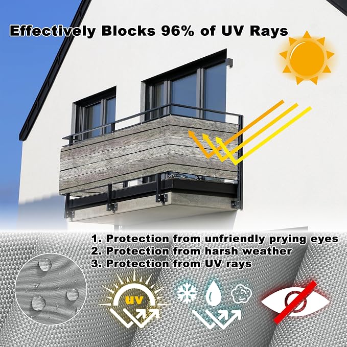 Privacy Screen 2.8' x 13.1' Durable UV-Resistant Balcony Privacy, - Image 4