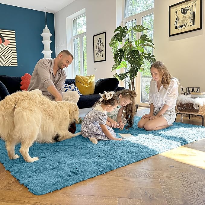 OLANLY 2x8 Machine Washable Runner Rugs for Hallway, Soft Fluffy Shaggy Bedside Rugs for Bedroom, Living Room, Indoor Floor Carpet for Kids Girls and Boys, Home Decor Aesthetic, Slate Blue