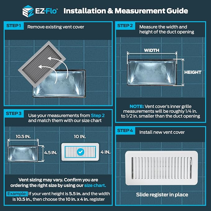 EZ-FLO 4 x 10 Inch Floor Register Vent Cover, One-Way Ventilation Register - Image 3