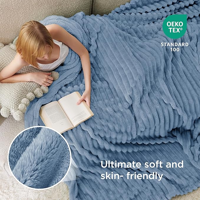 Bedsure GentleSoft King Blanket for Couch - Cozy Soft Blankets for Women, Cute Large Throws for Girls, Blue, 108x90 Inches