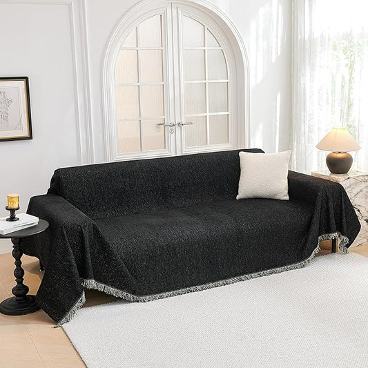 MYSKY HOME Couch Cover for Dogs Washable Couch Covers for 3 Cushion Couch Sofa Super Soft Sofa Slipcover Non Slip Sofa Cover, Chenille Sofa Covers for Dogs, Furniture Protector, 71"x150", Black