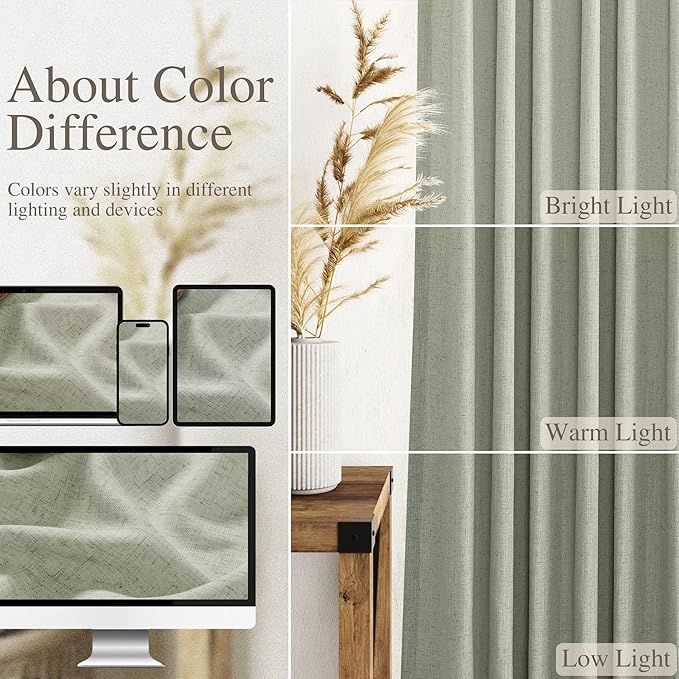 Extra Long Sage Green Curtain 2 Panels 102 inches Long for Living Room Back Tab Rod Pocket Light Filtering Semi Sheer Drapes Cotton Linen Textured Pale Green Window Curtain 102 inch Length 9 FT Tall