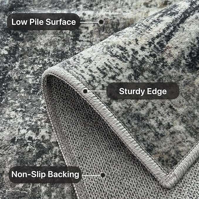 BEIMO Area Rugs 10x14 for Living Room Bedroom, Modern Abstract Machine Washable Large Dark Gray Rug, Soft Low Pile Floor Carpet with Non Slip Backing for Dining Room