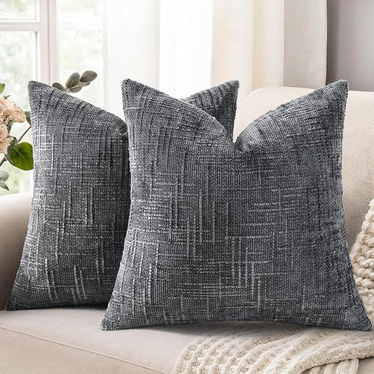 decorUhome Dark Grey Chenille Euro Sham Throw Pillow Covers 24x24 Set of 2 Textured Soft Cozy Slubby Couch Pillow Covers Modern Farmhouse Boho Decorative Pillow Cases for Bed Sofa Living Room