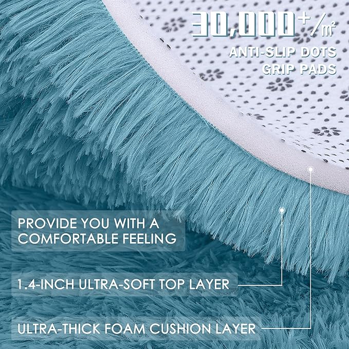 OLANLY Slate Blue Round Rugs for Bedroom - Machine Washable, 9 ft Circle Area Rugs for Living Room, Soft and Fluffy Shaggy Carpet for Teen Girl and Boys, Nursery Rooms, Dorms, Home Decor Aesthetic