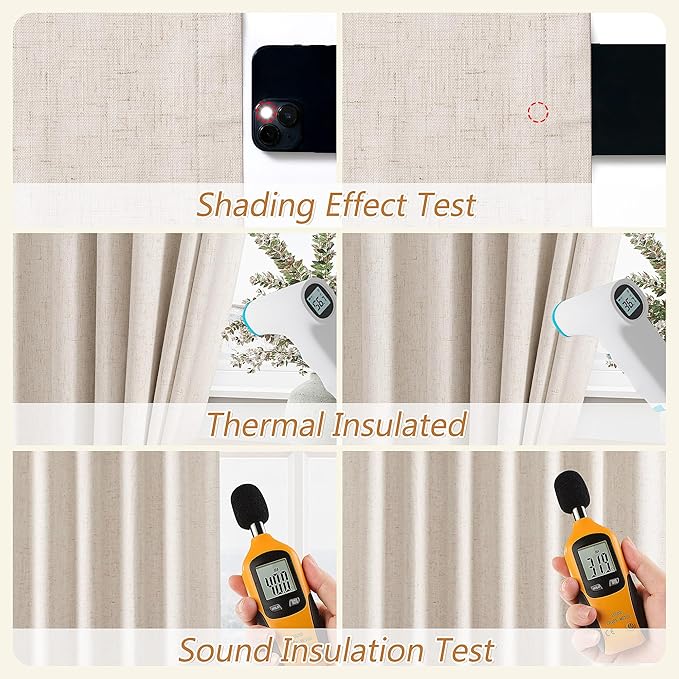Guken 100% Blackout Linen Curtains 126 Inch Length 2 Panels Set for Living Room Bedroom Back Tab Thermal Insulated Black Out Drapes Room Darkening Farmhouse Style for Bedroom Window Curtains 52x126