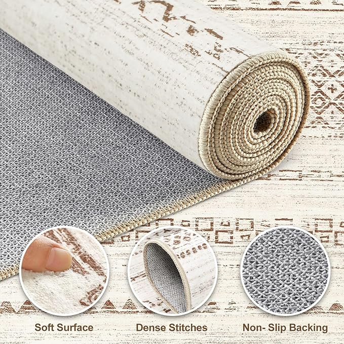 Nakagishi 10x12 Area Rug Living Room: Washable Boho Large Neutral Modern Soft Farmhouse Rugs Stain Resistant Indoor Floor Non-Slip Accent Carpet for Bedroom Nursery Kids Playroom Office Dining Room