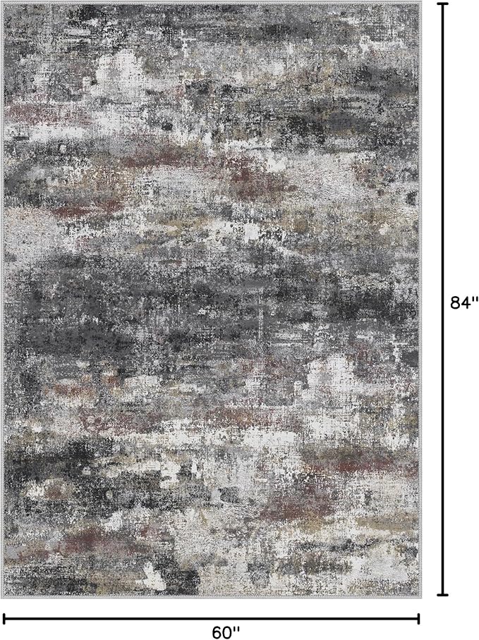 Area Rugs 5x7 for Living Room Bedroom, Modern Abstract Machine Washable Soft Dark Gray Rug, Floor Carpet with Non Slip Backing for Dining Room