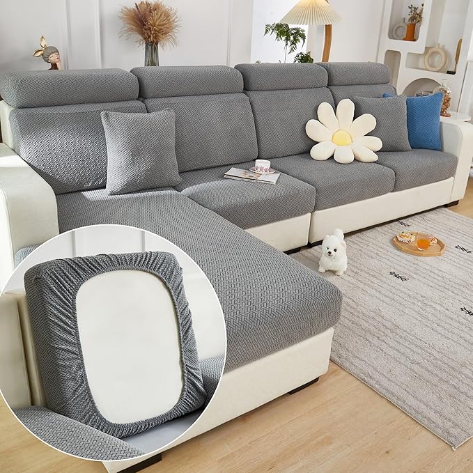 Couch Cushion Covers for Sofa Couch Covers Wear-Resistant Universal Sofa Cover Washable Stretch for Sectional Slipcovers (Texture-Gray,Back Cover M)